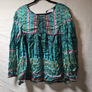 Vibrant Teal and Pink Women's Blouse